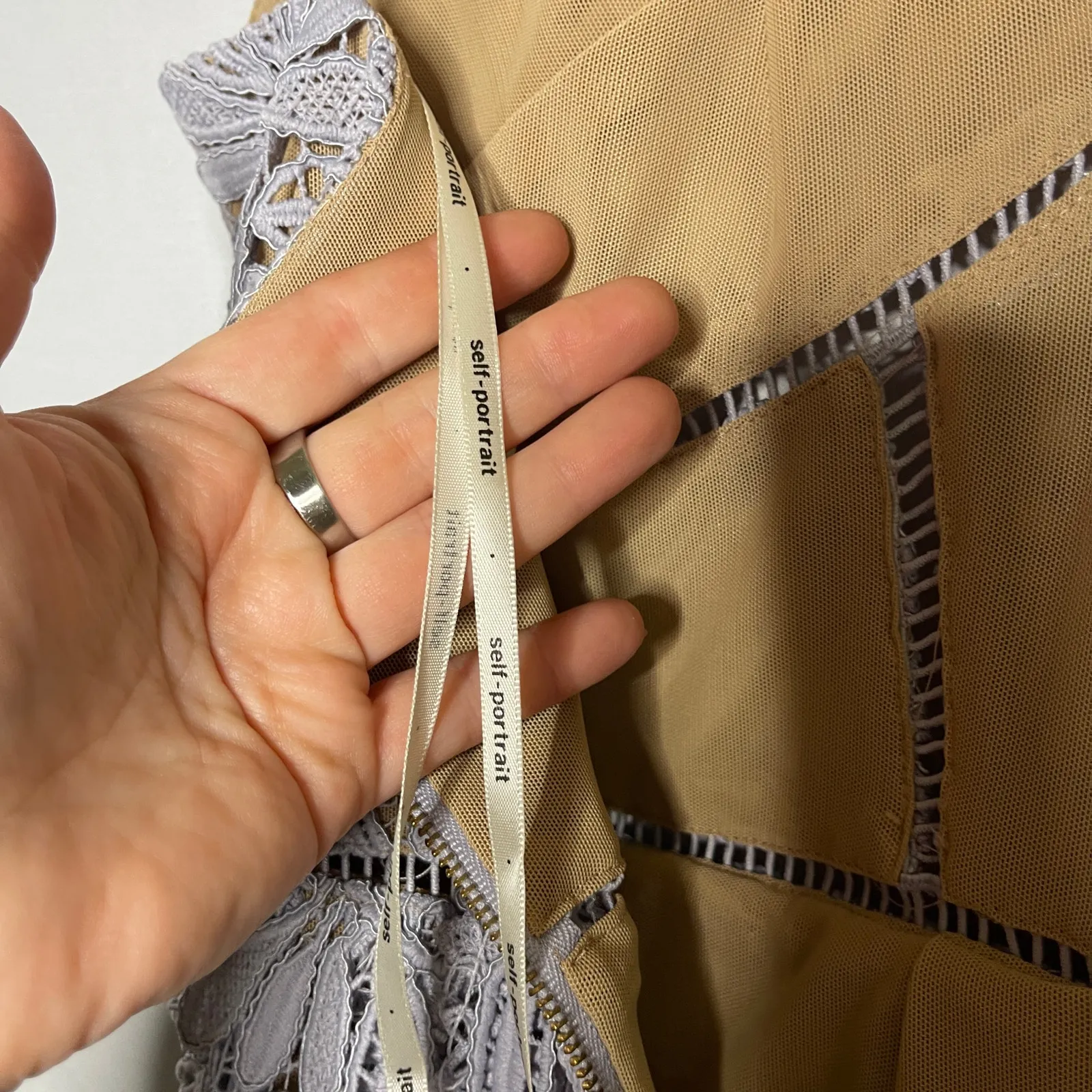 Self Portrait Azaelea Flared Guipure Lace Midi Dress in Lilac Sz 6 Purple - Image 11