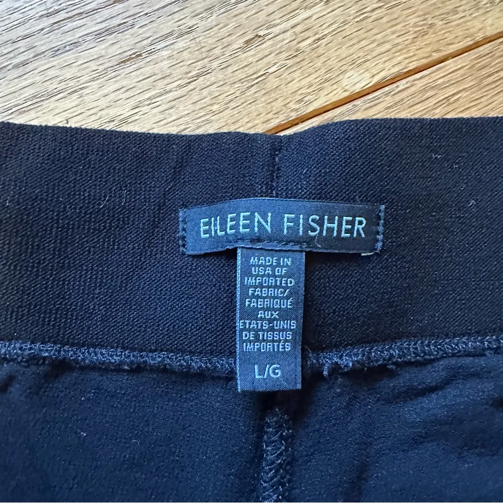 Eileen Fisher Stretch Pull On Flat Waist Pants Black Womens Large Slim Leg - Image 4
