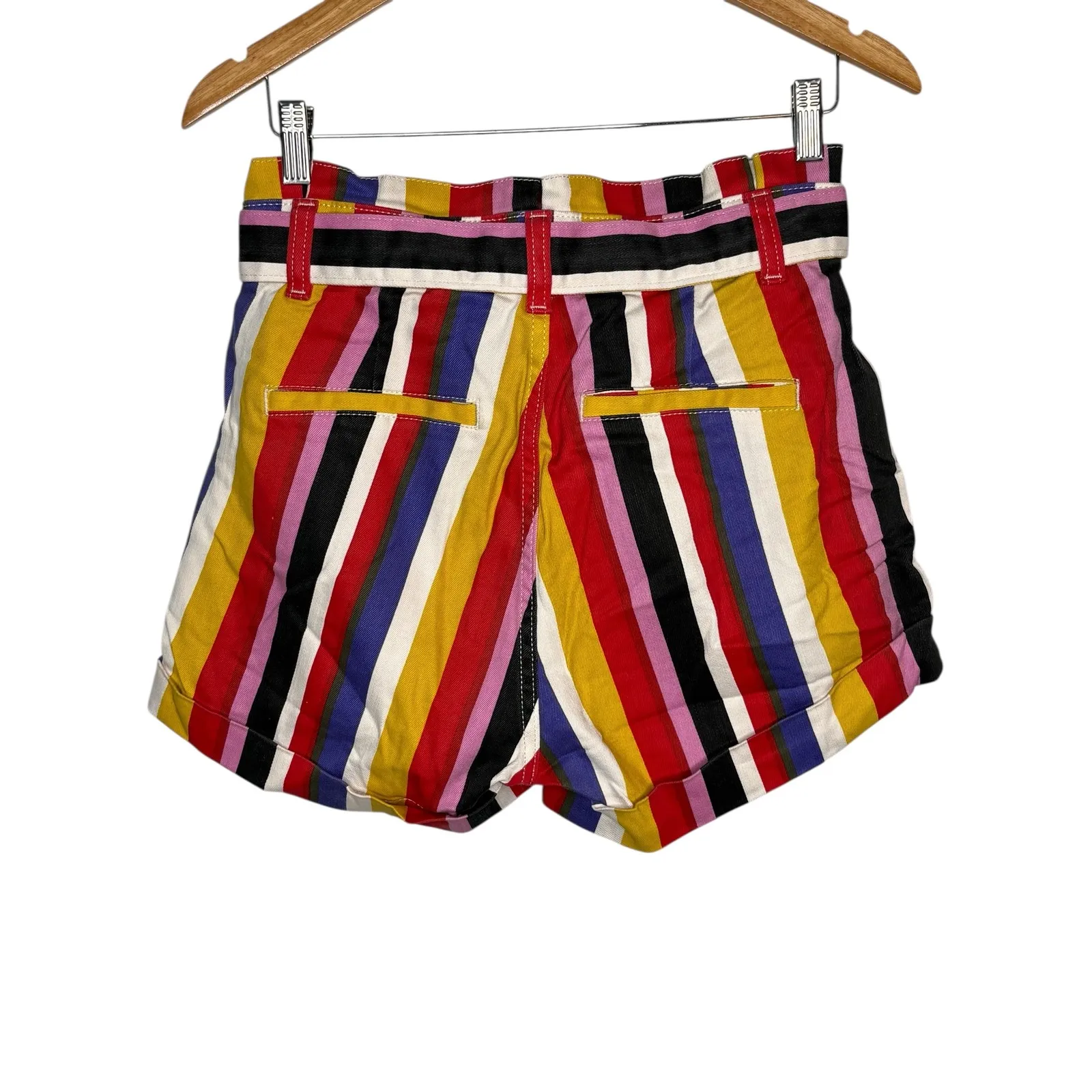 Express Multicolor Striped Tie Waist Extreme High Rise Shortie Shorts Size 4 - Image 4