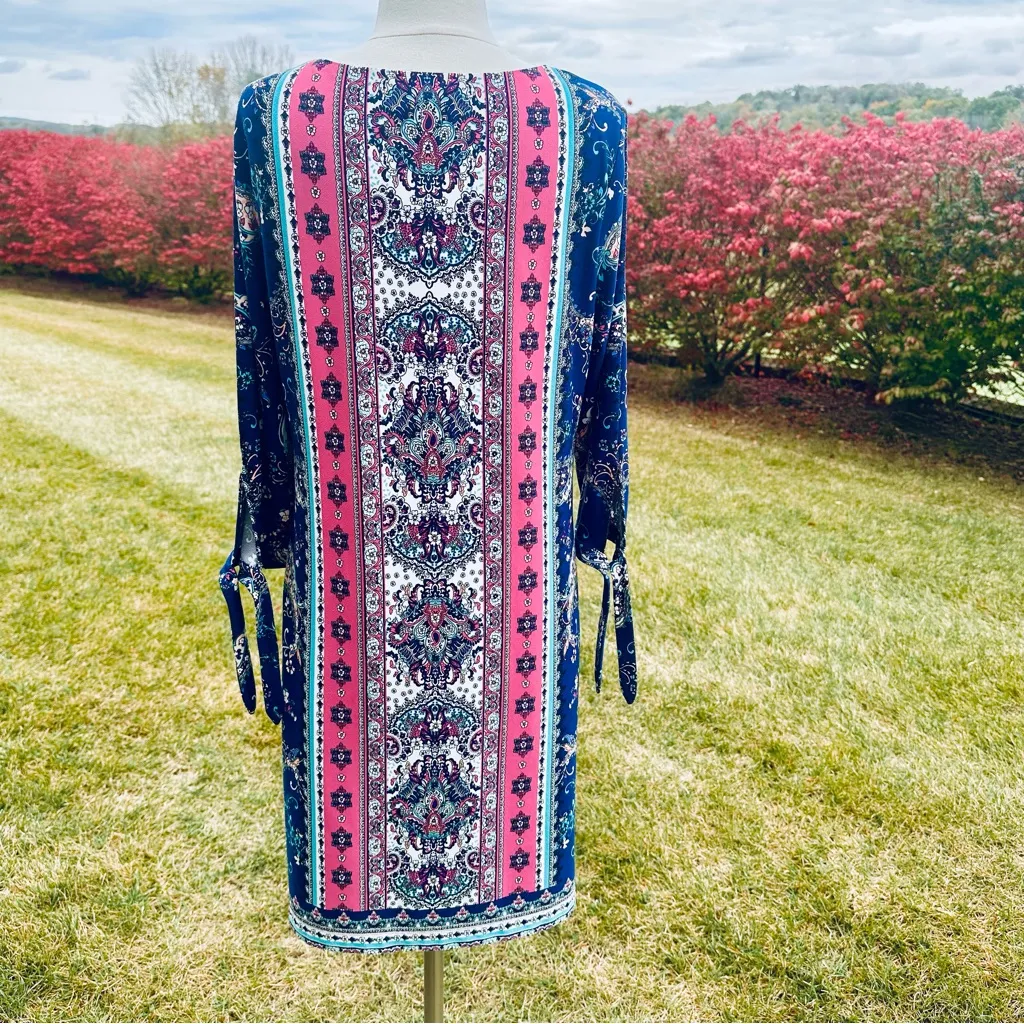 Chico’s  Medallion-Print Tie-Sleeve Dress Floral Paisley Shift - Image 5