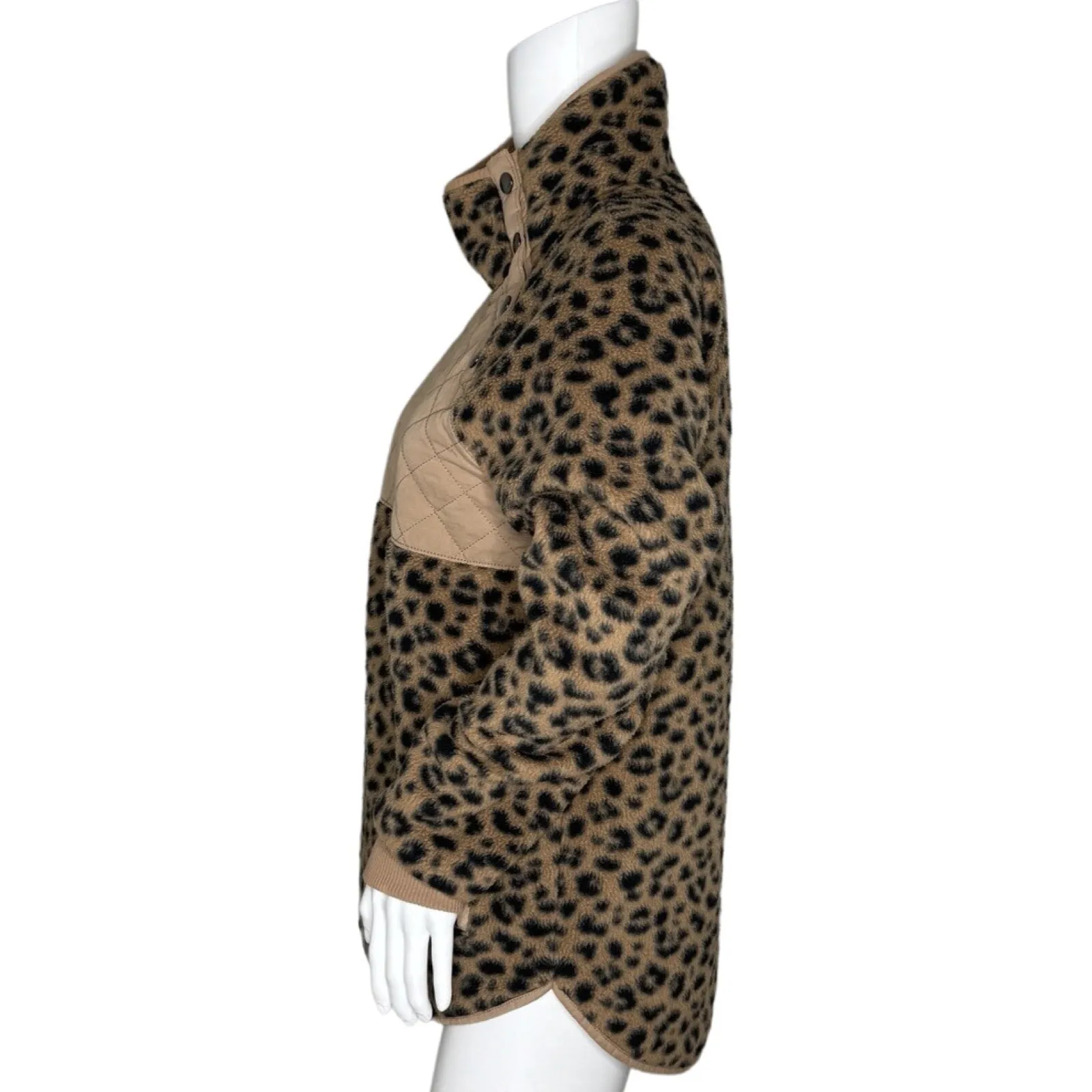 Abercrombie & Fitch Fleece Tan Pullover Leopard‎ Quilted Womens S Cozy Snap Neck - Image 3