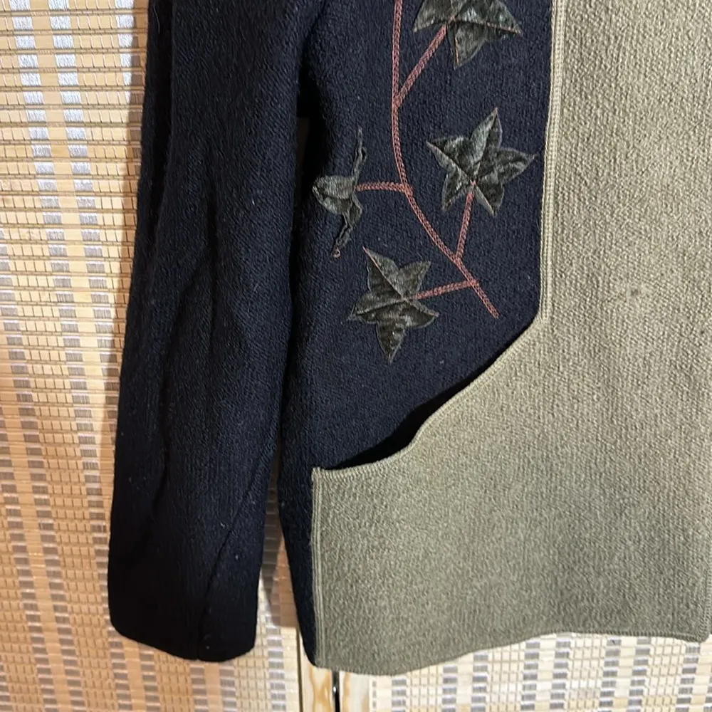 South Wool Vintage 1990s Y2K 100% Wool Olive Green Black Cardigan Sweater Large - Image 5