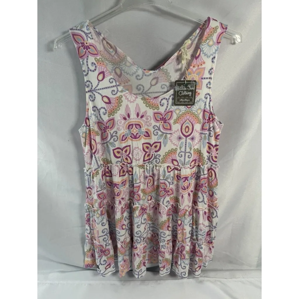 Matilda Jane tiered tank top in a vibrant floral and paisley pattern Size Large - Image 3