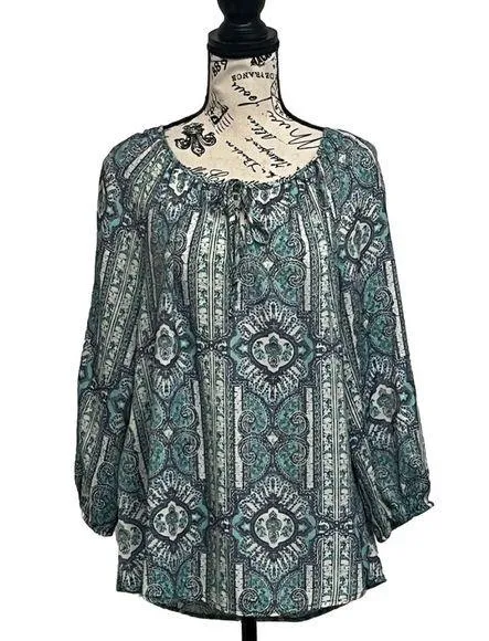 Fred David Paisley Peasent Boho Blouse Tunic Womens Hippie M Mature Modest Y2k - Image 1