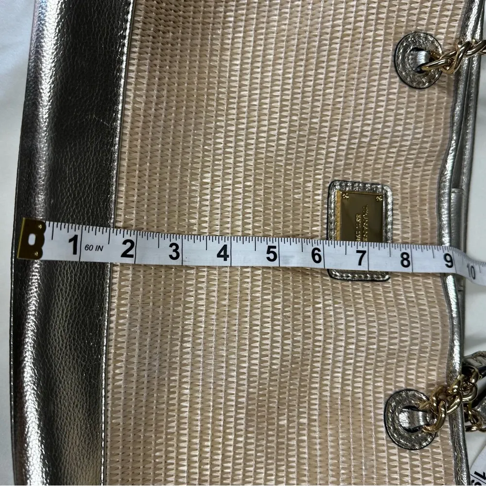 Tignanello Rattan Woven Faux Leather Gold Metallic Trim Shoulder Bag Purse - Image 16