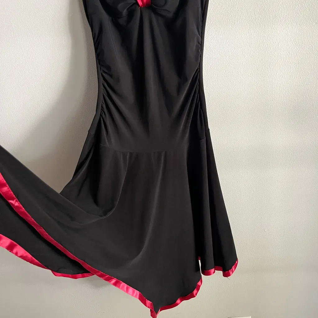 Y2K Taboo Black Red Halter Dress Satin Trim Jersey Stretch Pin Up XS - Image 5