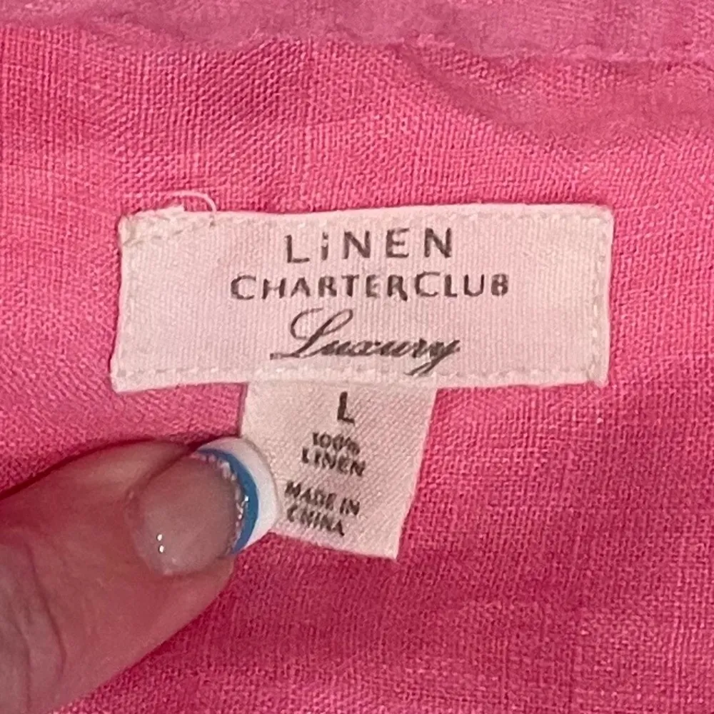Linen Charter Club Luxury Womens Sz L Linen Shirt Long Slevees  Pink Button Down - Image 2