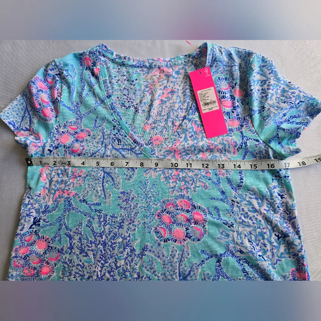 Lilly Pulitzer Etta V-Neck Blue Ibiza Now‎ You Sea Me 100% Cotton Short Sleeve - Image 6