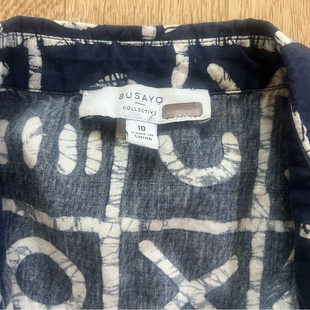 EUC Busayo Collective Navy Blue Geometric Ruffle Jumpsuit Sz 10 Med $475 BOHO - Image 7