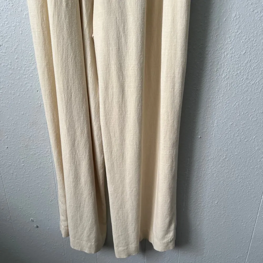 H&M Jumpsuit Womens XL Linen Blend Smocked Boho Chic Cottagecore Beachy Coastal - Image 11