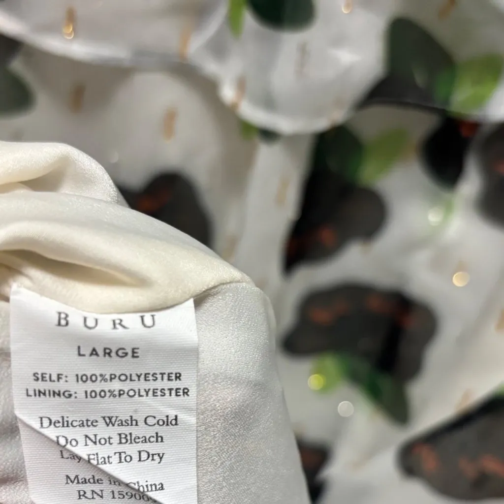 Buru Womens Floral Chiffon Midi Dress Long Sleeves Size L White Size L - Image 9