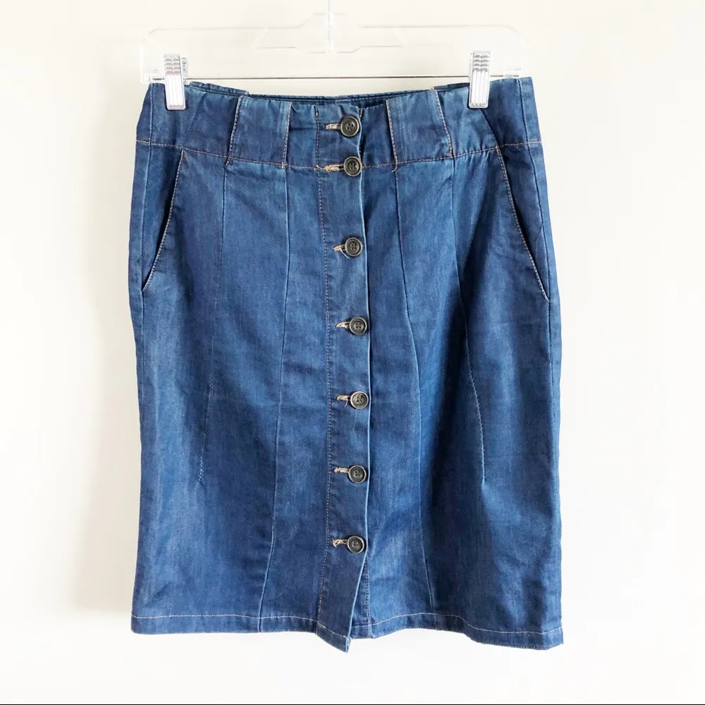 ZARA  | Button Front Chambray Skirt - Image 6