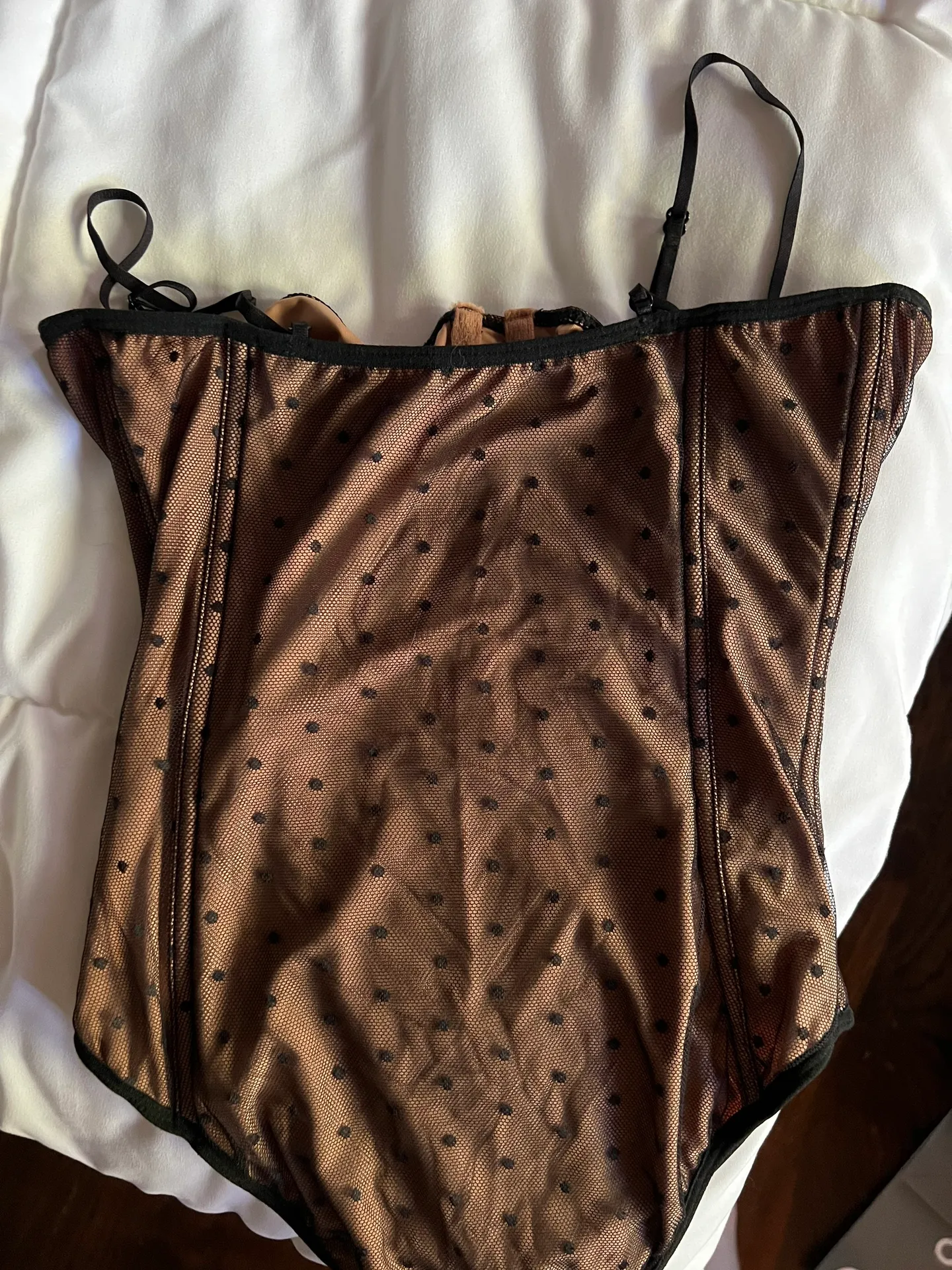 White Fox Boutique Black Dot Mesh Bodysuit - Image 4