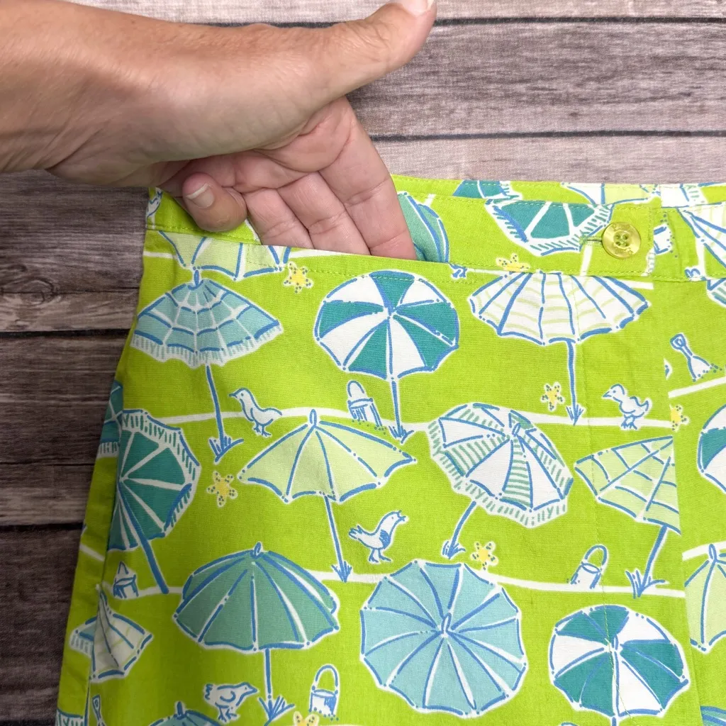 Lilly Pulitzer Green Blue White Beach Umbrellas Capri High Rise Slim Leg Pant 10 - Image 4