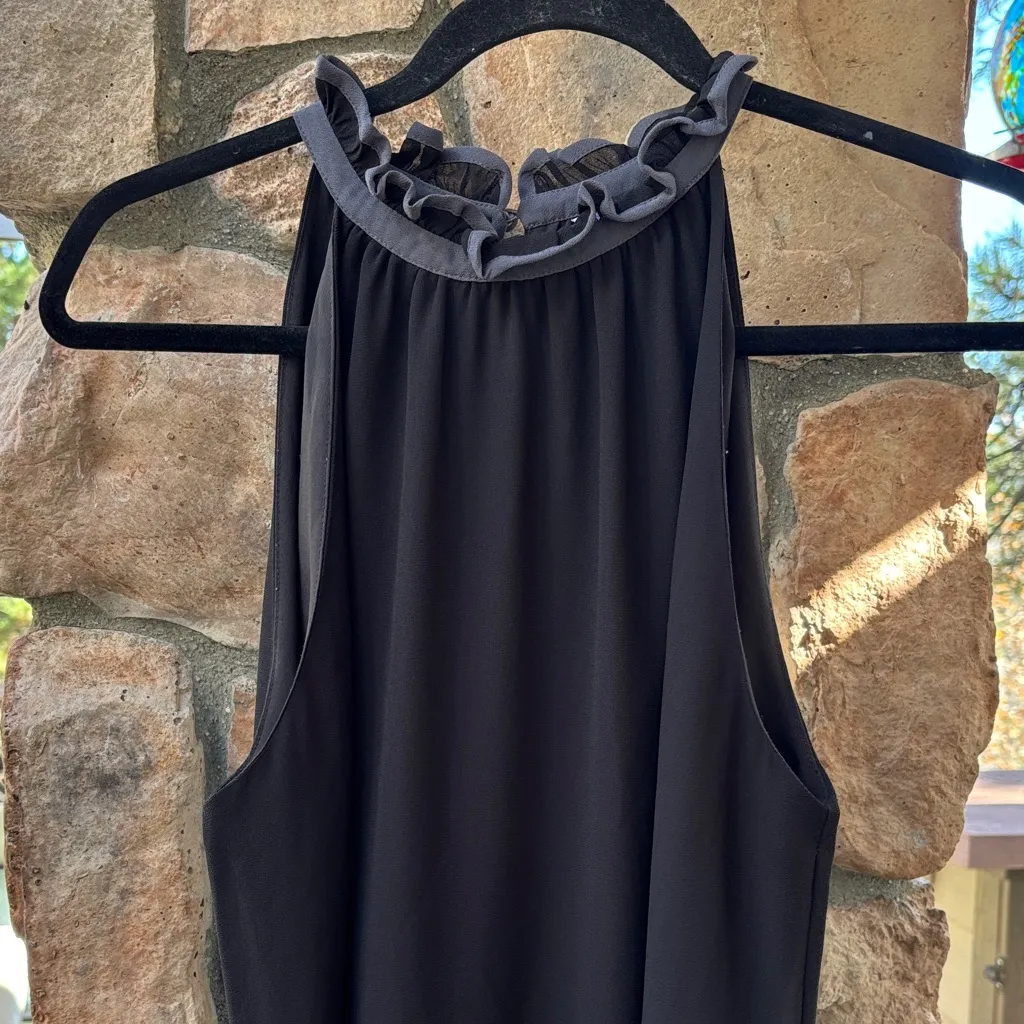 Naked Zebra LARGE Black High Ruffle Neck Halter Sleeveless Mini Dress LBD - Image 4