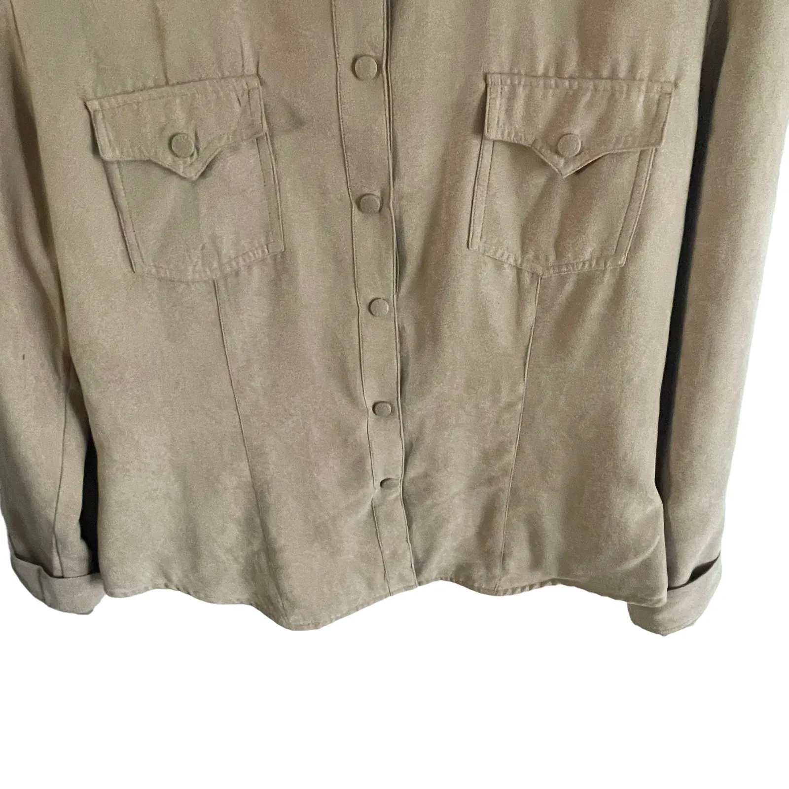 Aziza Vintage Size Large Faux Suede Tan Shacket‎ Button Up Jacket - Image 3