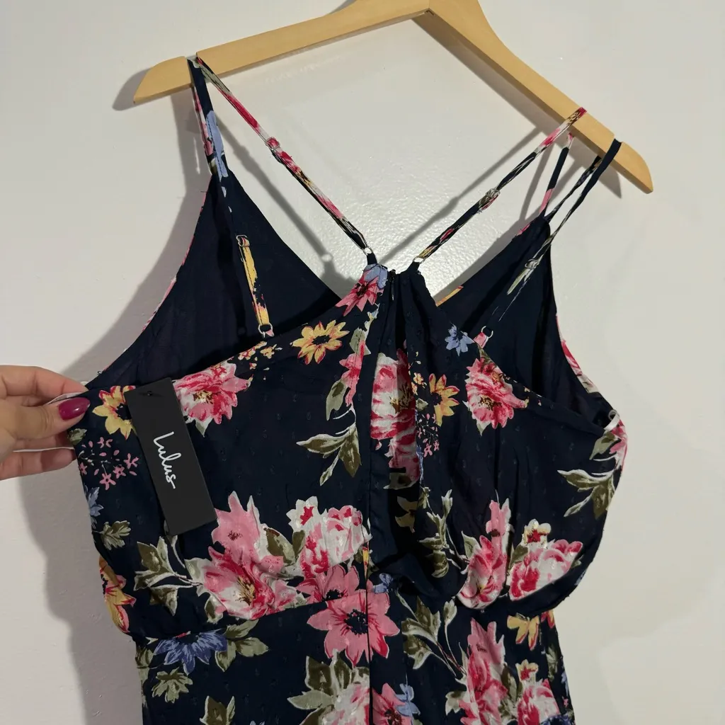 NWT Lulu's Bouquet of‎ Blooms Navy Floral PrintClip Dot Mini Dress Size Large - Image 5