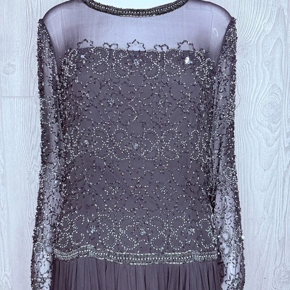 Vintage Ted lapidus long sleeve beaded sequin maxi dress silk 16 evening gown Black - Image 3