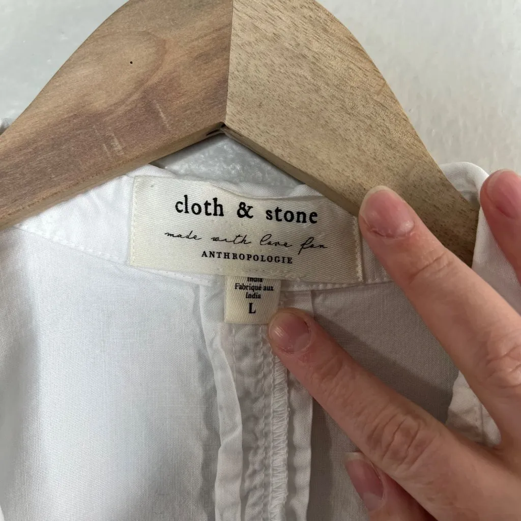 Cloth & Stone Anthropologie White Eyelet Trim Button-Up Woven Shirt L - Image 4