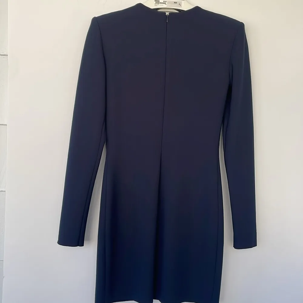 Amanda Uprichard Revolve Navy Blue Long Sleeve Raw Hem Dress Shoulder Pads Small - Image 6