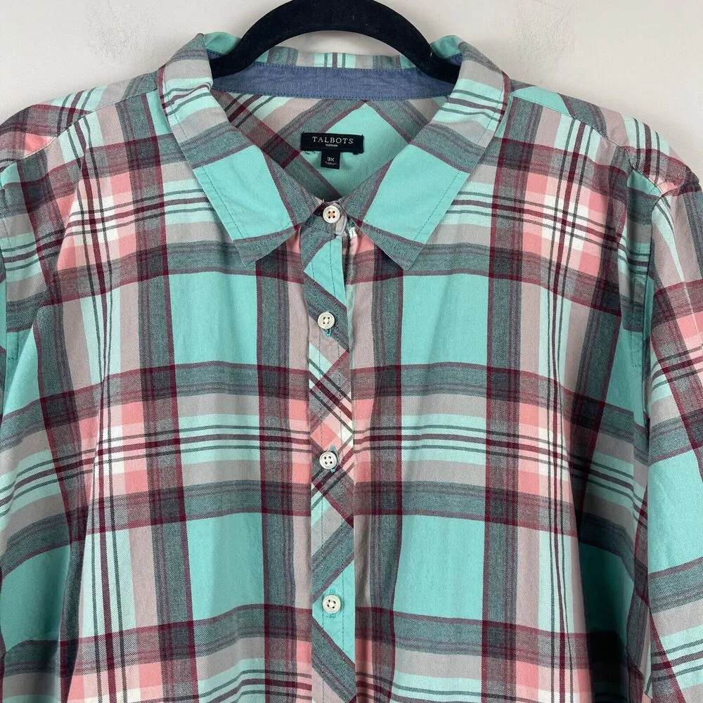 Talbots Shirt Womens 3X Multi Plaid Long Sleeve Button Front Classic Preppy Work - Image 3