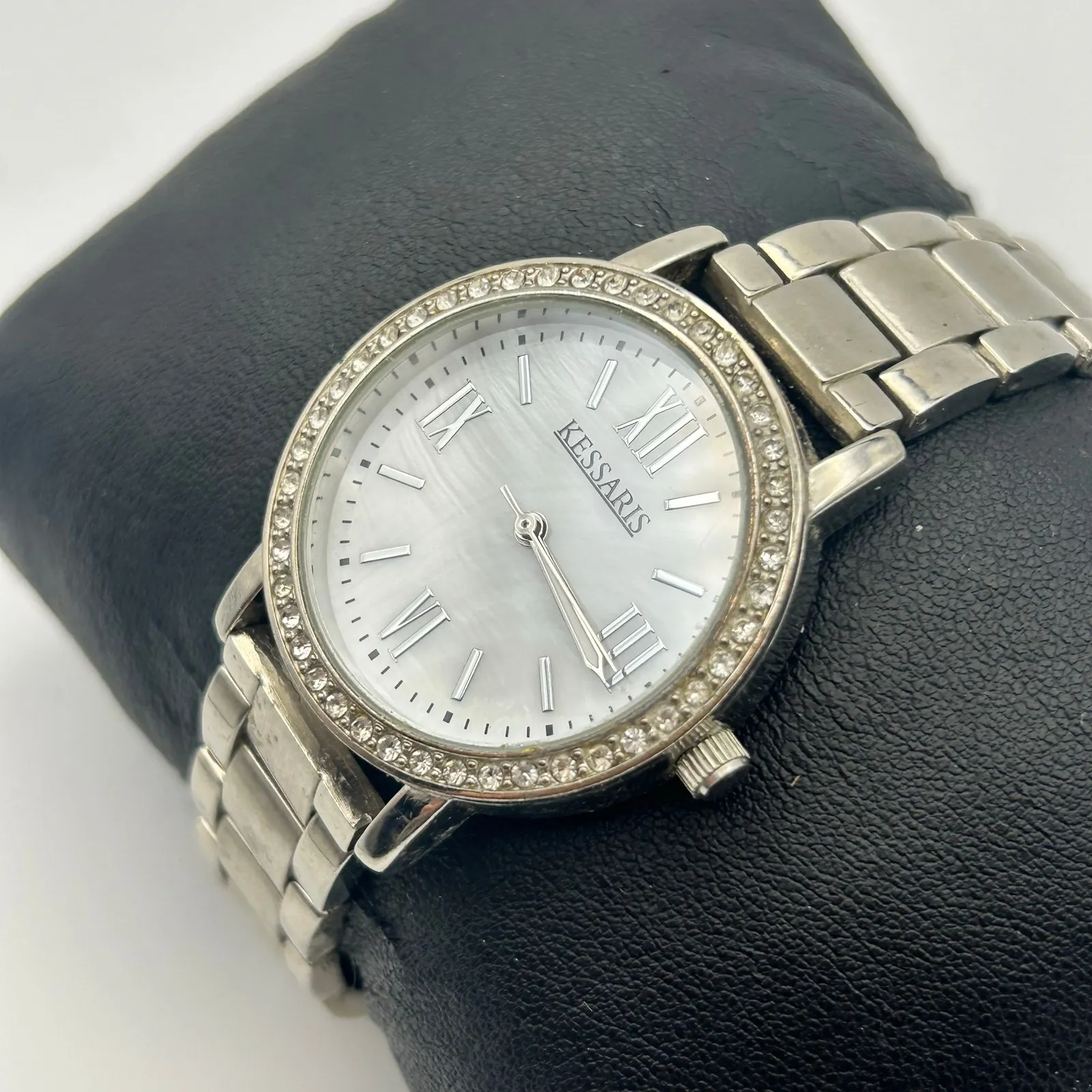 Kessaris Silver Tone Crystals Mother Pearl Women’s Watch Working New Battery - Image 2