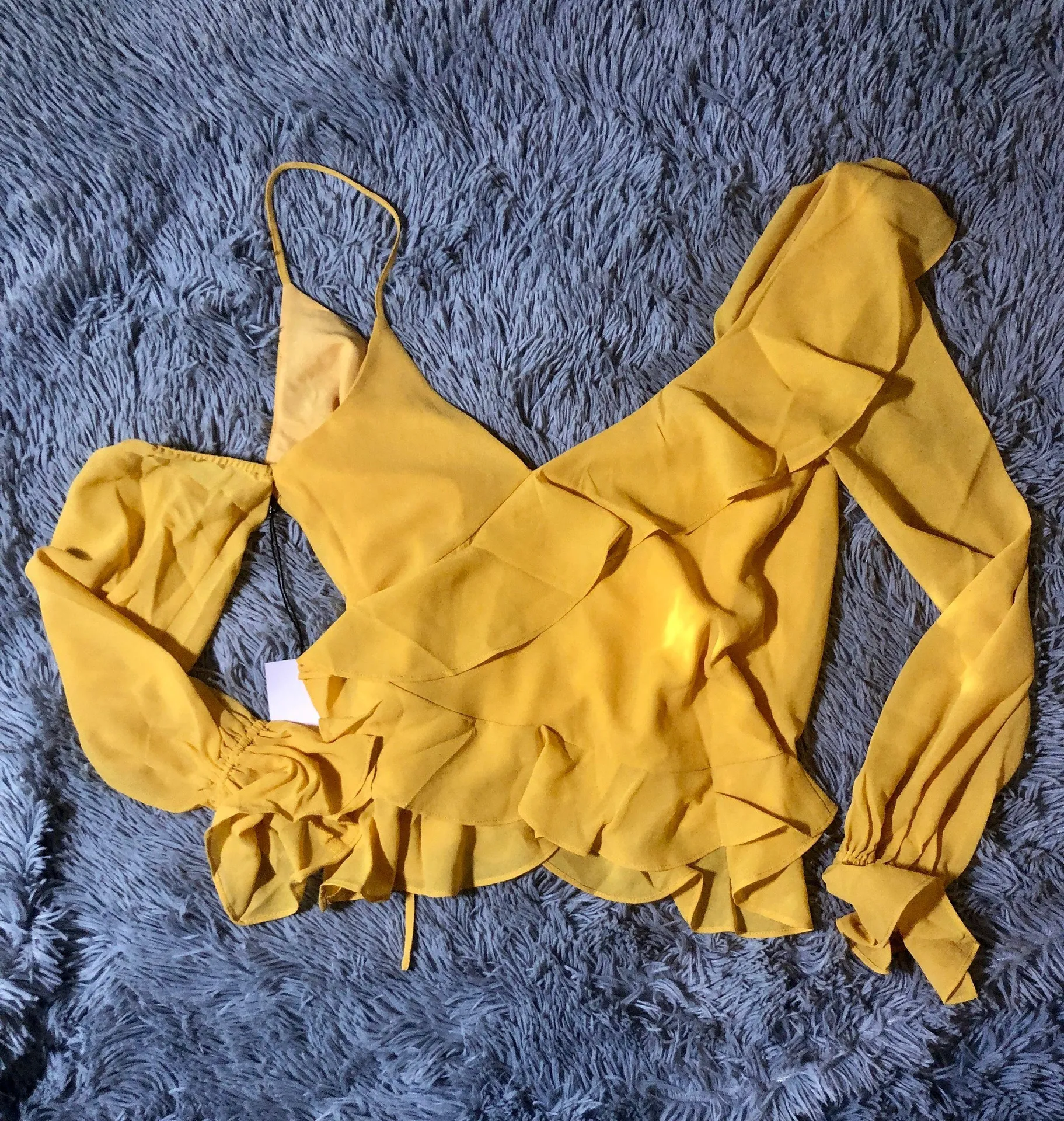 Yellow Asymmetrical Ruffle Wrap Top - Image 6