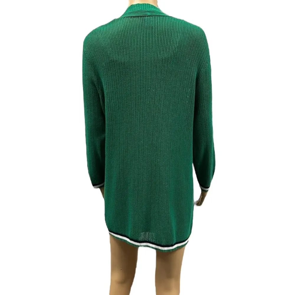 Peck & Peck Green Cardigan Open Front Floral applique Knit Sweater Womens M - Image 6