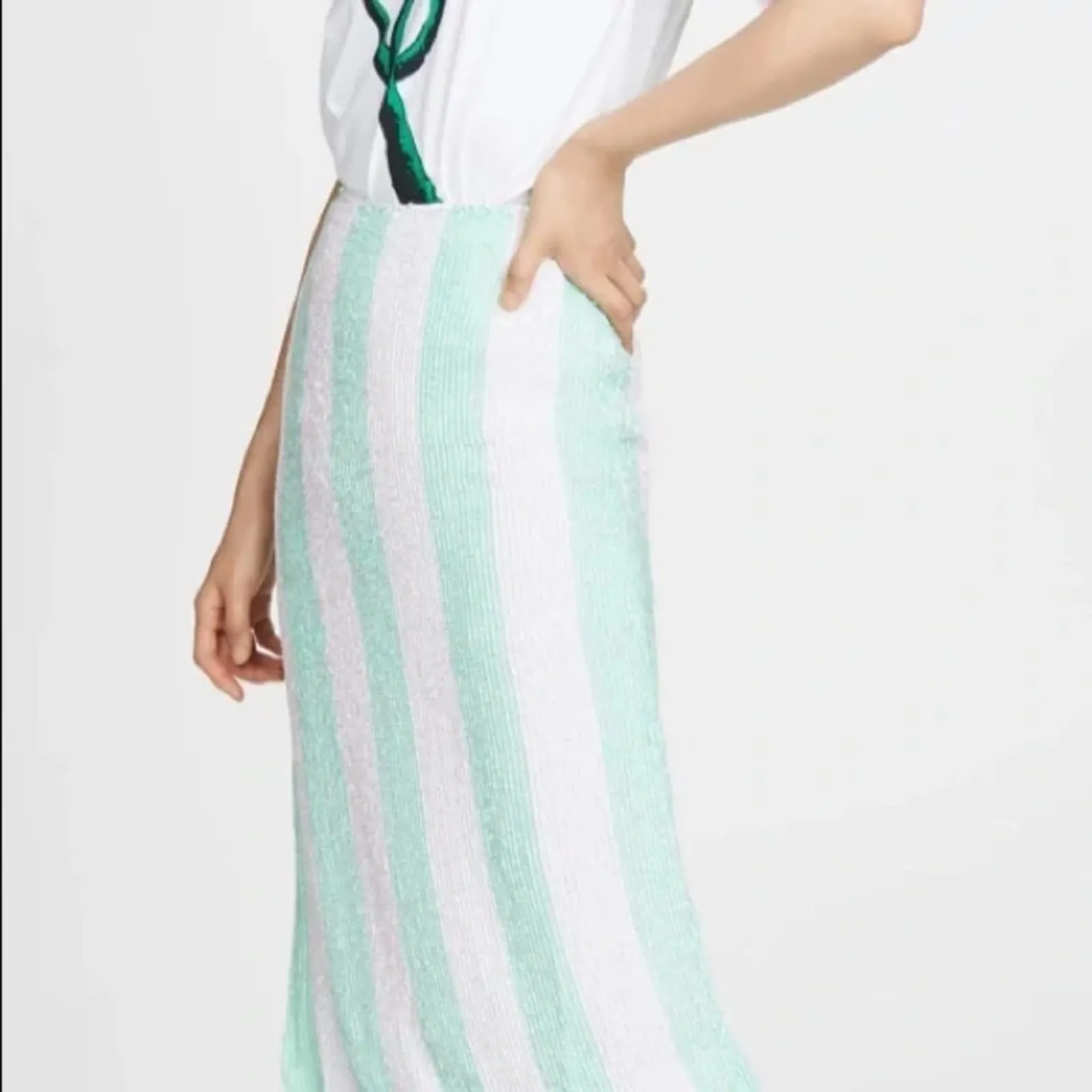 Retrofete Veronica Striped Sequin Pencil Skirt Medium NWT Blue - Image 3