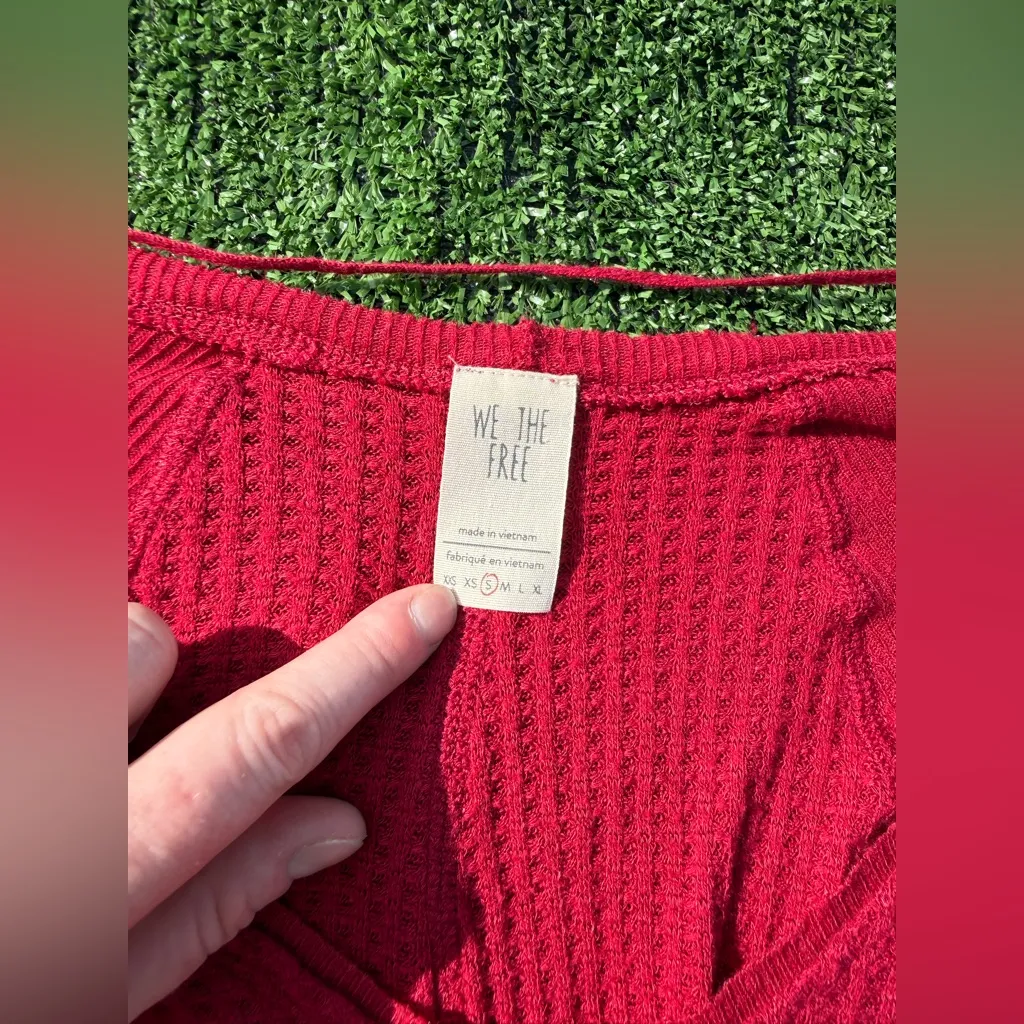 We The Free Free People Catalina Thermal Vibrant Red Knit Top Size S - Image 5