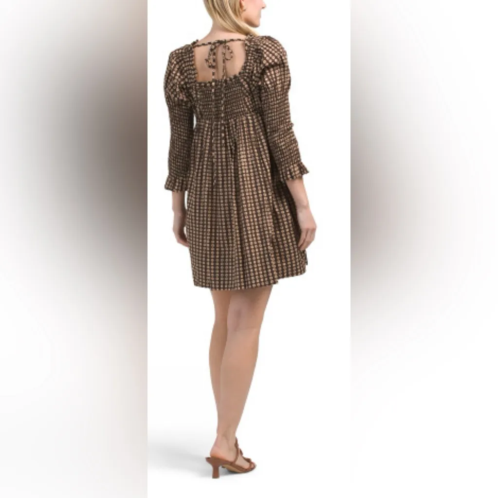 Free People Star Dip Tiered Smocked Button Front Cotton Dress Sz Large. $128 - Image 4