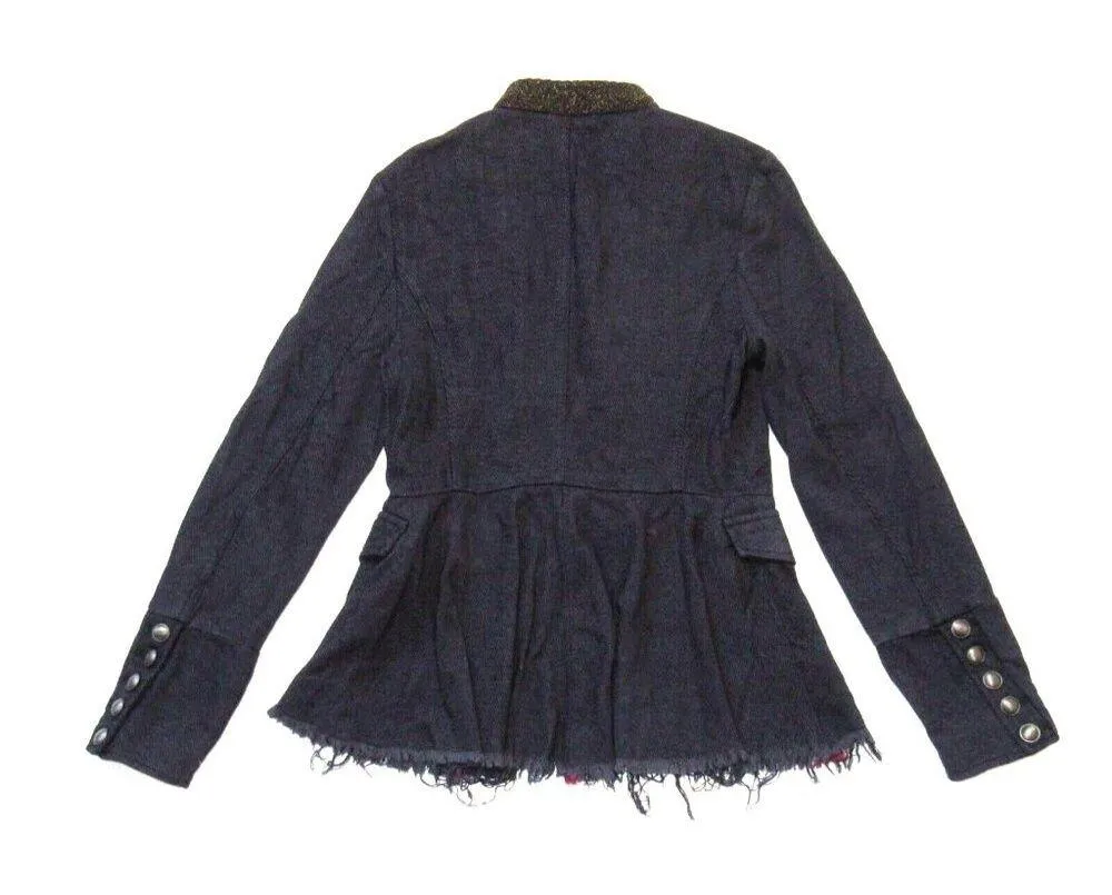 NWT Free People Lucy in in Black Fray Hem Embellished Military Jacket XS - Image 5