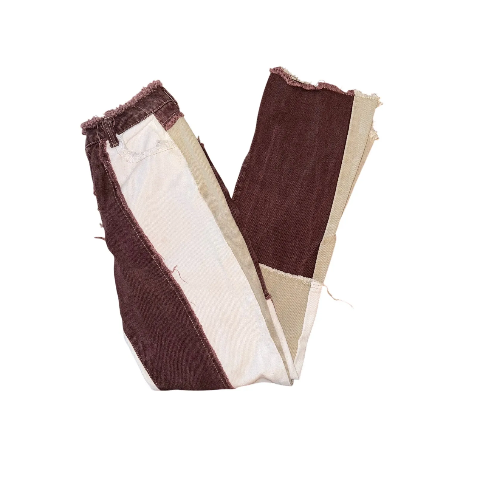 Women's Patchwork Color Blockings Jeans, High Waist Straight Denim XS distressed - Image 5