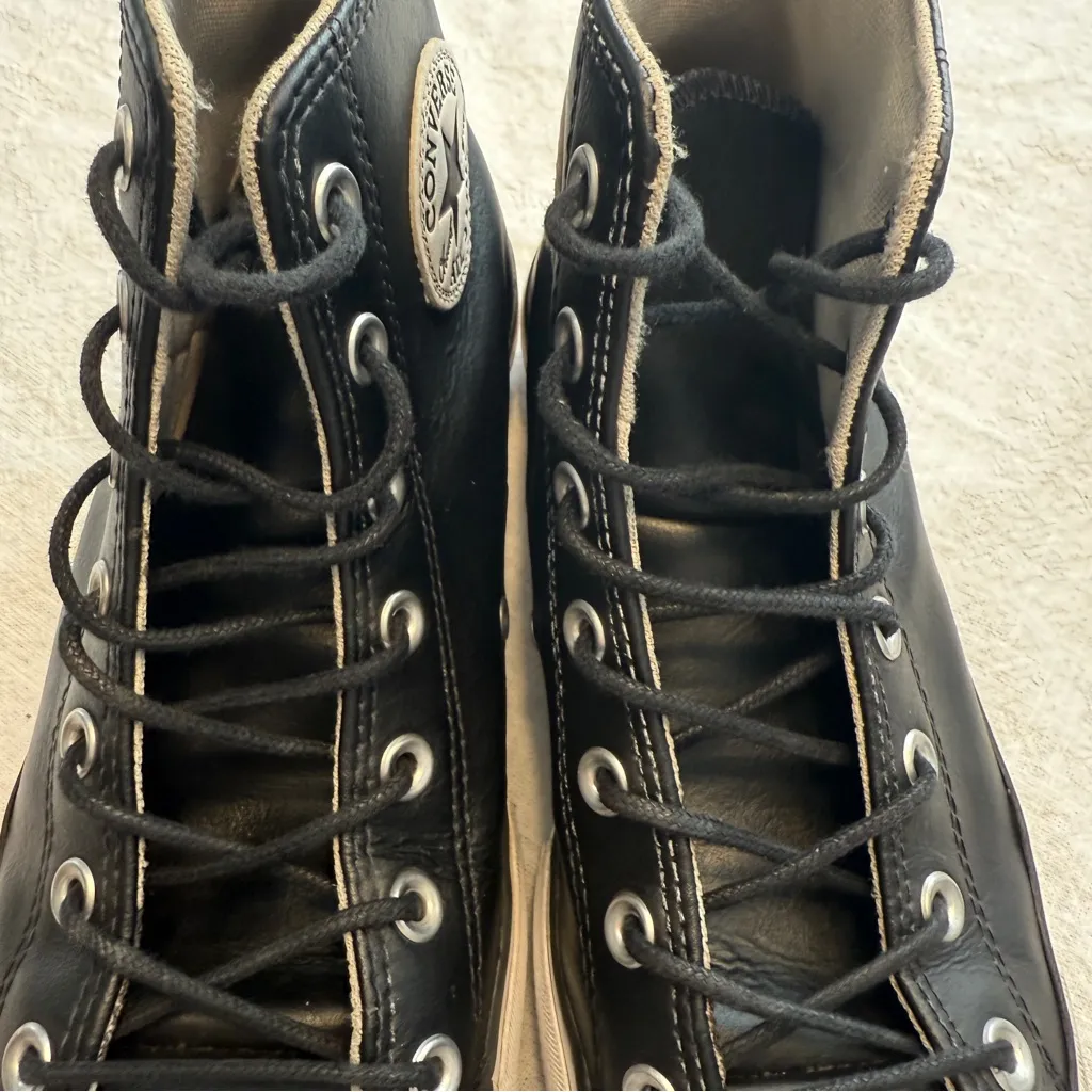 Converse Black Leather Upper Chuck Taylor All Star Sneakers Womens 9/ Mens 7 - Image 8