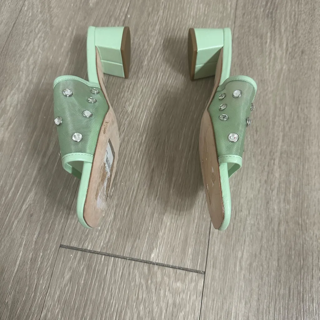 Loeffler Randall Mint Mesh Crystal Slide Heels Mules Size 8 - Image 3
