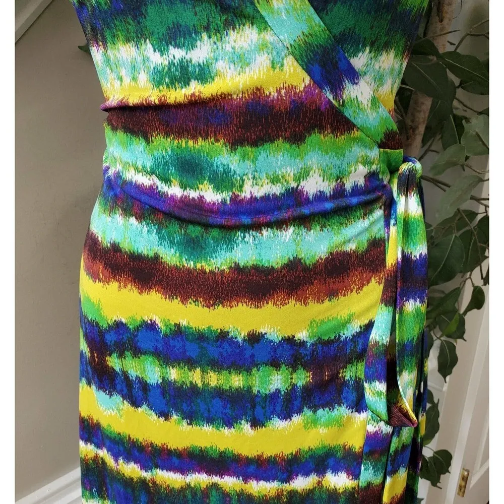 Calvin Klein Women's Multi Tie Dye Short Sleeve Wrap Collar Knee Length Dress S - Image 4