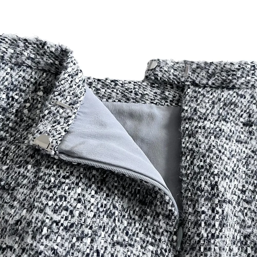 Oscar de la Renta Black White Tweed Ruffled Knee Length Pencil Skirt Size 8 - Image 9