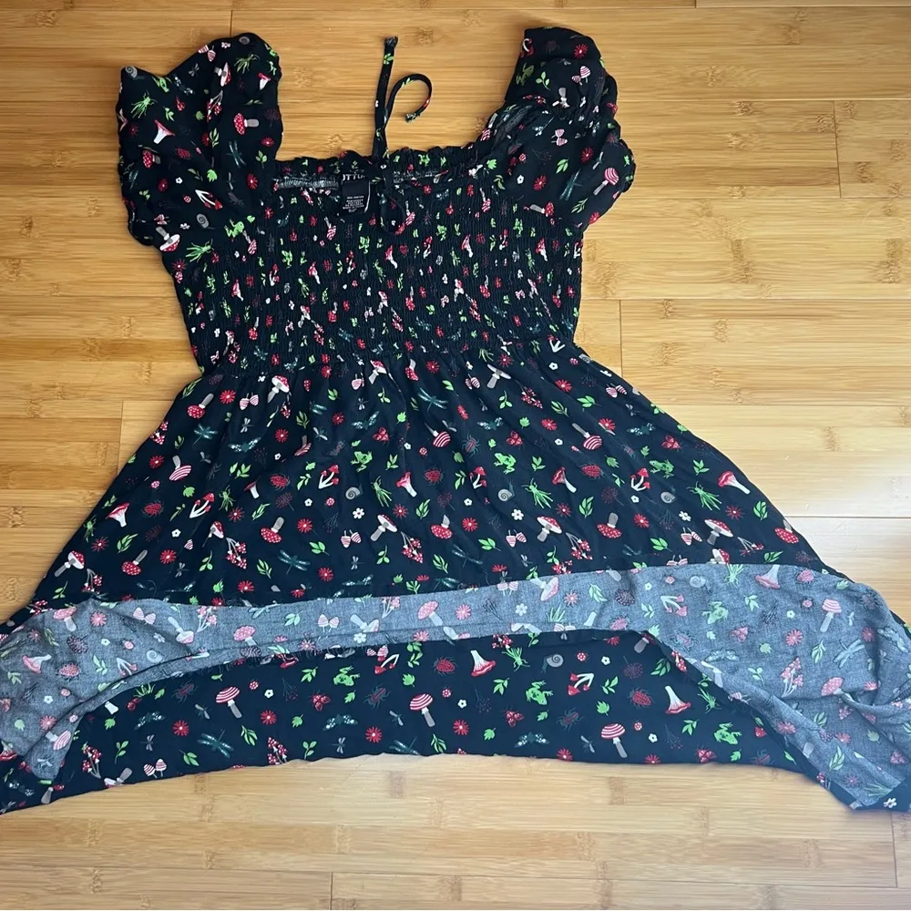Hot Topic Black Mushroom Cottage Critters Smocked babydoll Dress W/Pockets|Sz:MD - Image 10