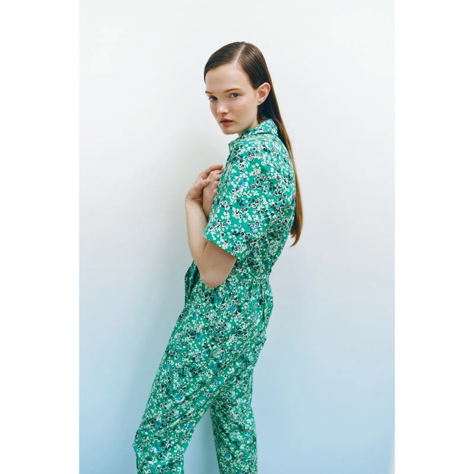 Zara Floral Printed Cotton Jumpsuit - Image 7