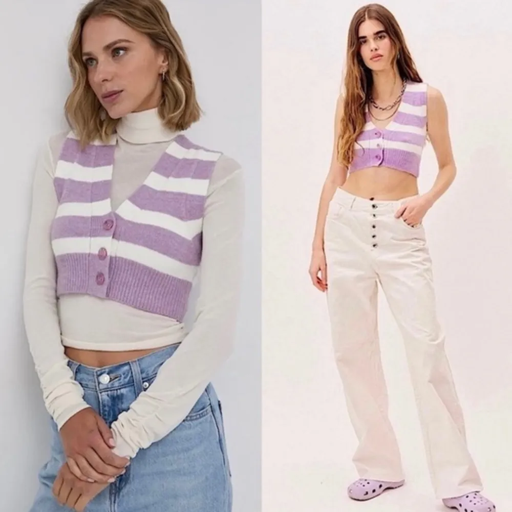 Maud Purple Sweater Vest Cropped Fuzzy Striped NWT MSRP $95 - Image 6