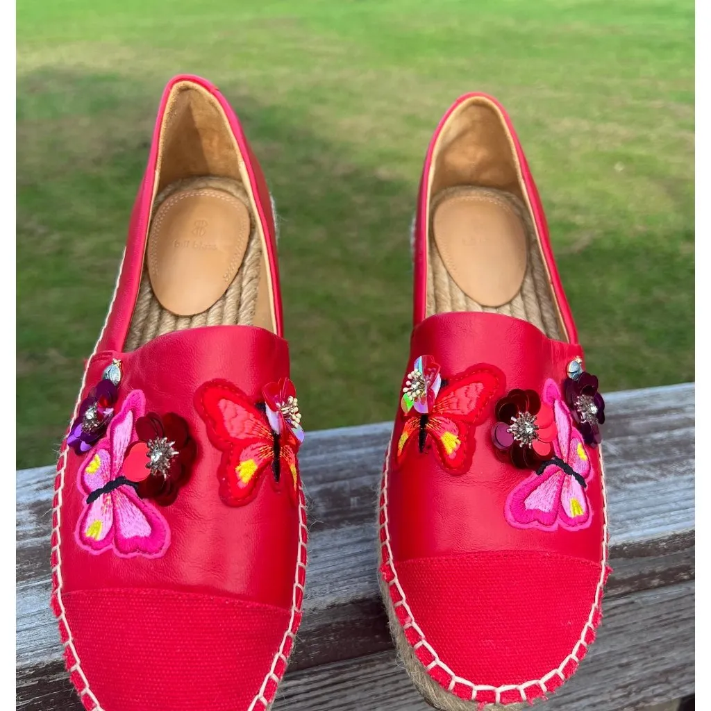 Bill Blass Wyatt Red Espadrilles Butterflies, Flowers Embroidered size 8 New - Image 2