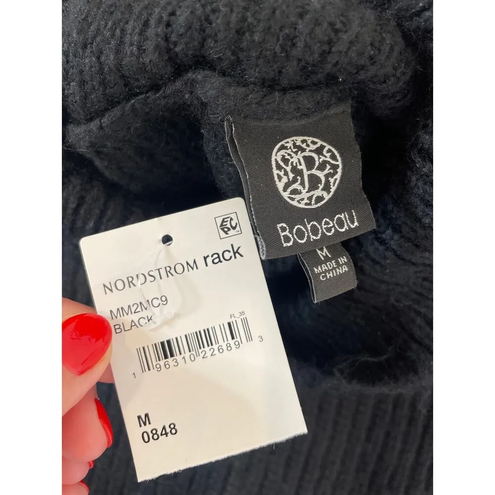 NWT Bobeau Womens Black Ribbed Knit Cut Away Shoulder Turtle Neck Sweater Size M - Image 2