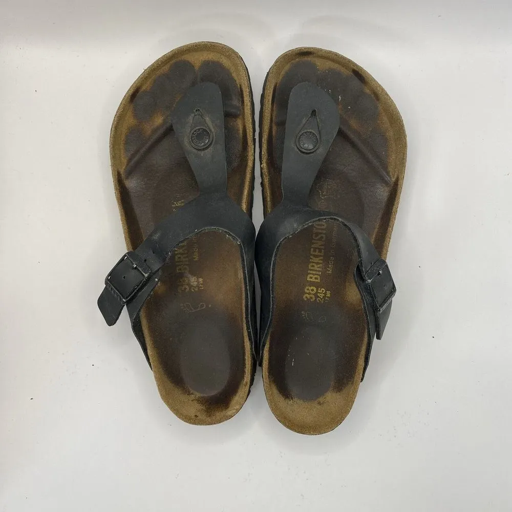 Birkenstock Mayari Birko Flor Black Leather Sandals Womens Sz EU 38 US W7 - flaw - Image 7