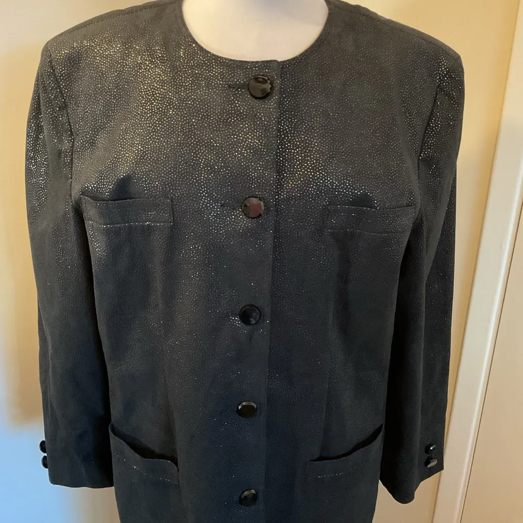 Vintage Count Romi Black Suede Elegant Black Pencil Skirt Suit Size 14 - Image 2