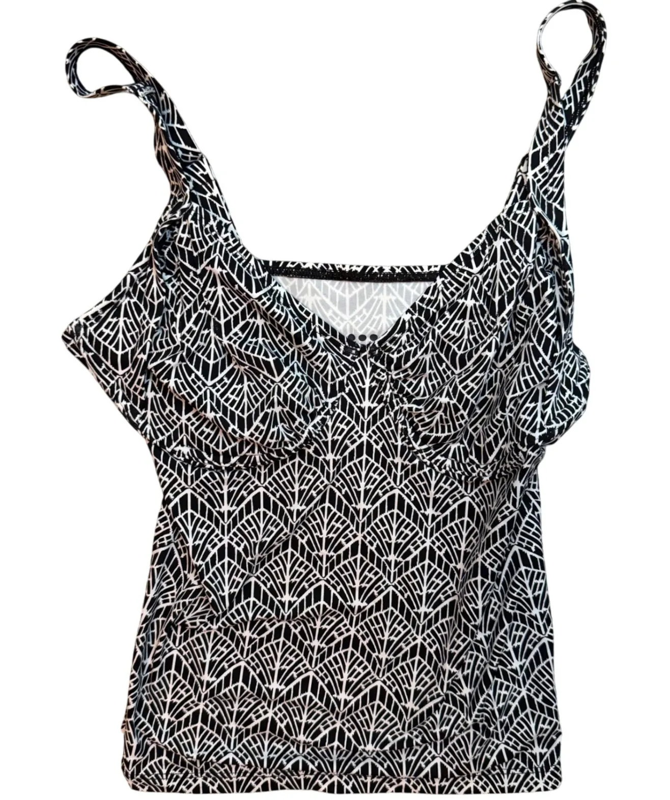 Title Nine Black White Geometric Print Swim Tankini Top Size 36D Travel Beach - Image 1