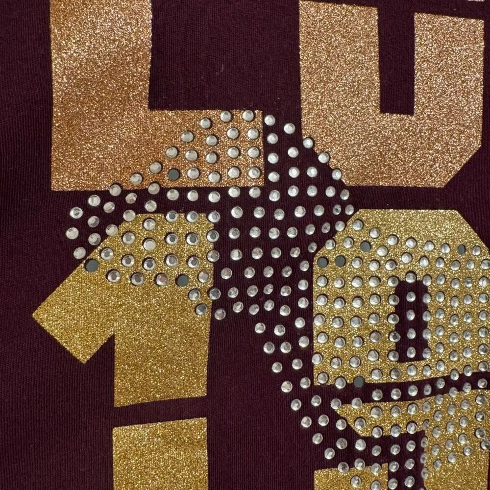 PINK Victorias Secret Maroon Rhinestone Glitter Campus Long Sleeve Top Large - Image 6