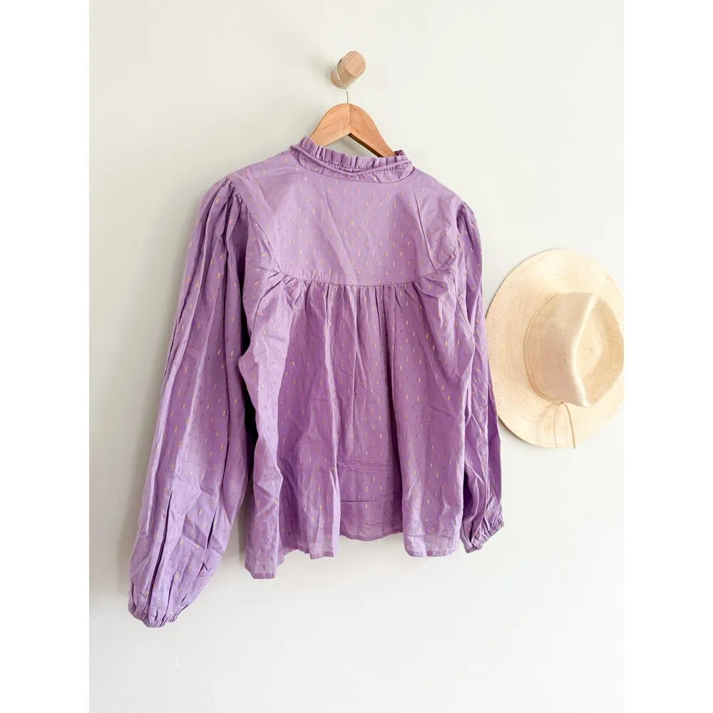 Emerson Fry India Collection | Emmaline Blouse Lavendula Gold Dot Lurex | Sz M Purple Size M - Image 6