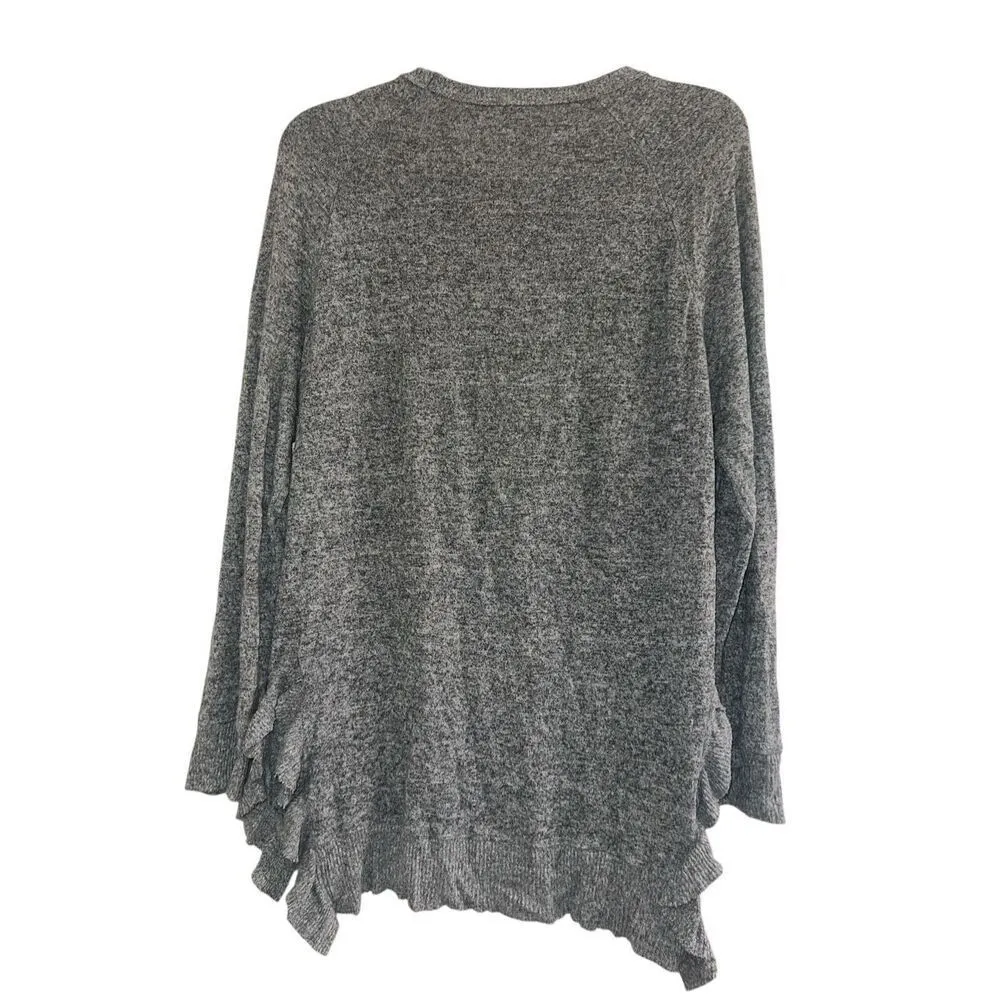 ✨Anthropologie Postmark Size Sm Gray Ray/Poly/Span Ruffled Hem V-Neck Pullover✨ - Image 5