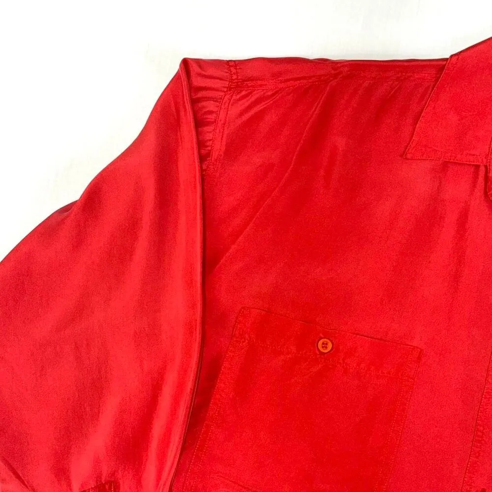 VTG 90s Croquet Club 100% Silk Red Button Up Blouse Sz M Retro Closet Staple Size M - Image 2