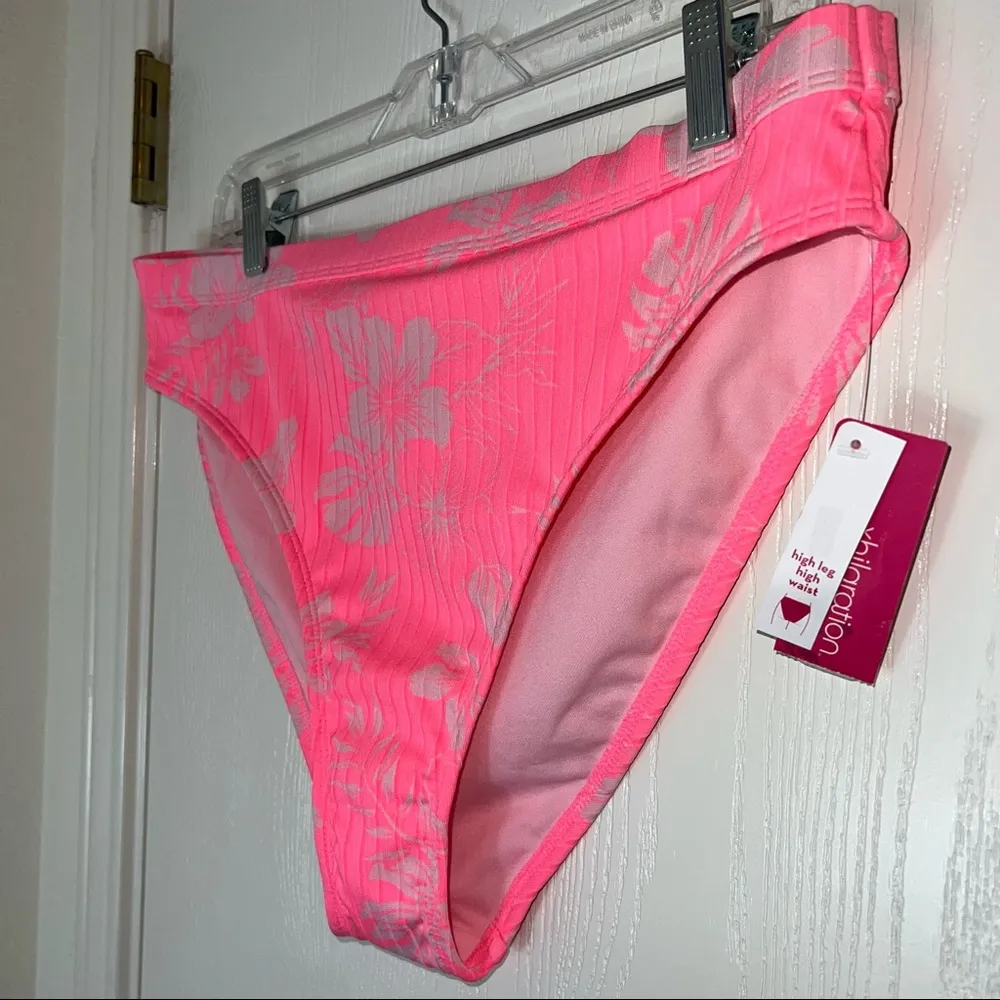 Xhilaration Pink Palm Tree Print High Leg High Rise Bikini Bottom. Size XL - Image 2